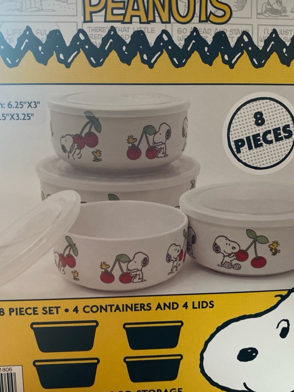 Peanuts White Cherry Snoopy Storage Bowls